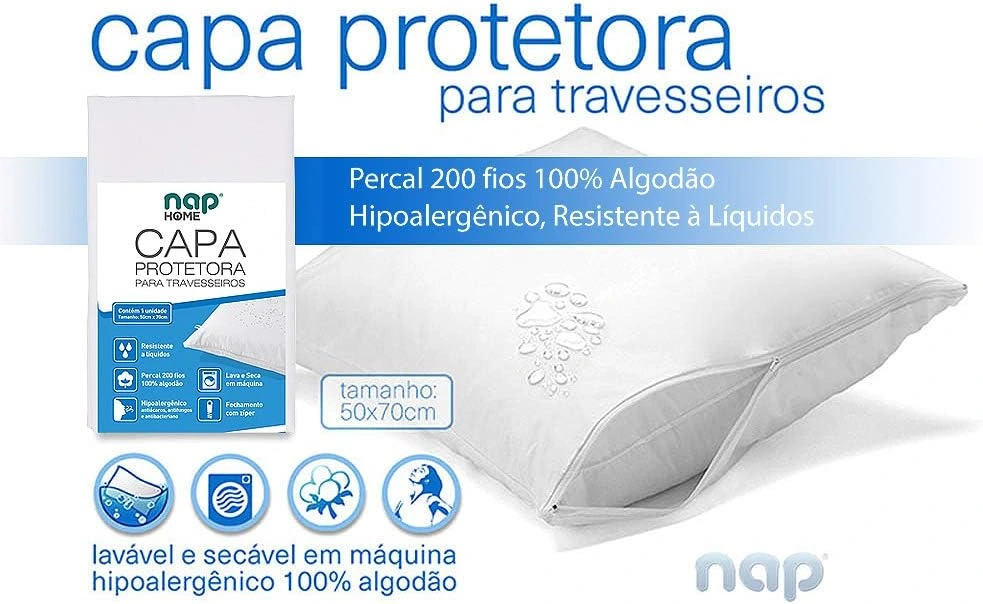 NAP Capa de Travesseiro Impermeável – Proteção contra líquidos e ácaros