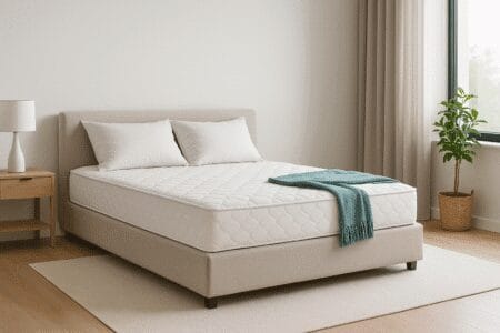 Melhor Marca de Cama Box 2025: Guia Completo das Principais Opções do Mercado Quarto minimalista com cama box bege; composição clean para conteúdo sobre melhor cama box.