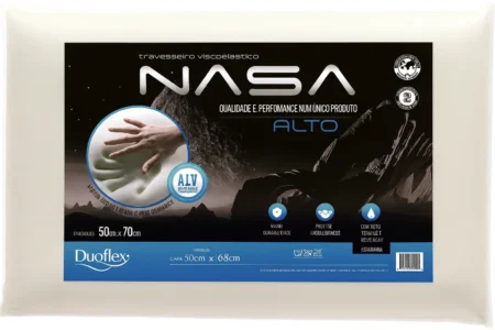 Travesseiro Duoflex Nasa Alto: Conforto e Suporte Avançado para o Seu Sono em 2025 Embalagem do travesseiro Duoflex Nasa Alto com tecnologia viscoelástica e proteção antiácaro